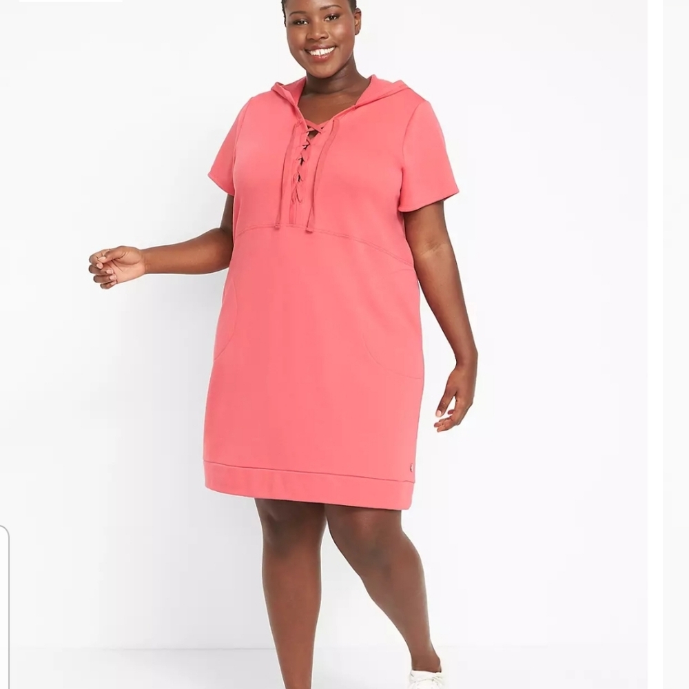 New Lane Bryant Livi Lace Up Hoodie Dress Pink Coral Hooded Dress Comfy Casual